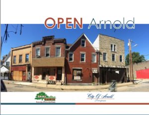 A street in the city of Arnold with the title "Open Arnold" on it